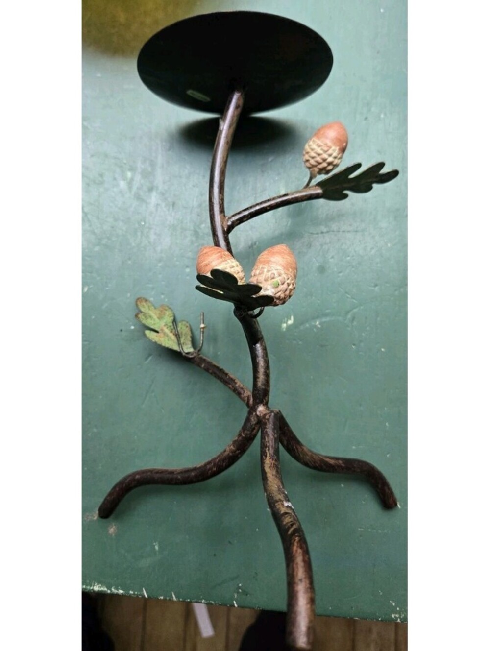 Metal Candleholder Acorn & Leaves Home & Garden Decor- Free Standing 9X4"
